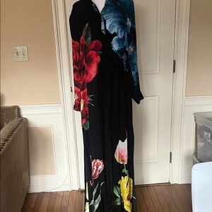 NWT Alice + Olivia Black Maxi Dress with Floral Design